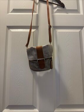 Tano Metalic silver Convertible Crossbody Messenger with Brown Trim NWOT
